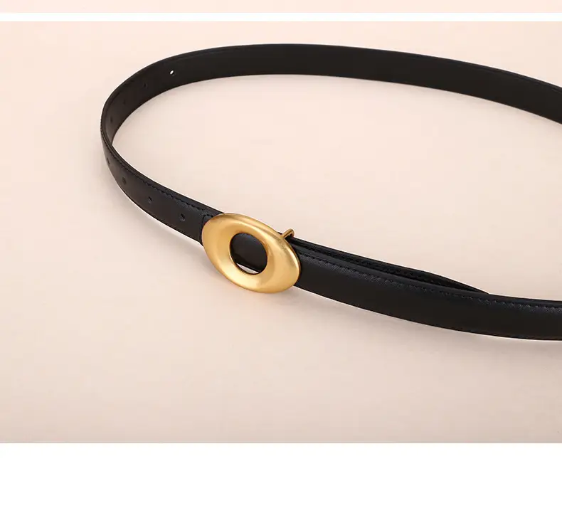 Black Leather Belt with Gold Plated End for Women — feature 30