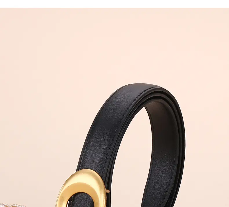 Black Leather Belt with Gold Plated End for Women — feature 4