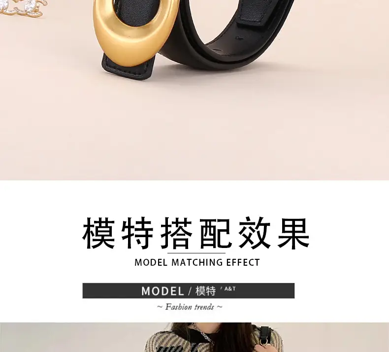 Black Leather Belt with Gold Plated End for Women — feature 5