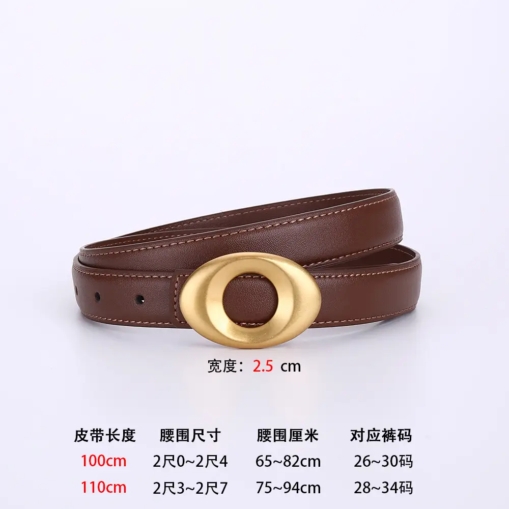 Black Leather Belt with Gold Plated End for Women - Image 2