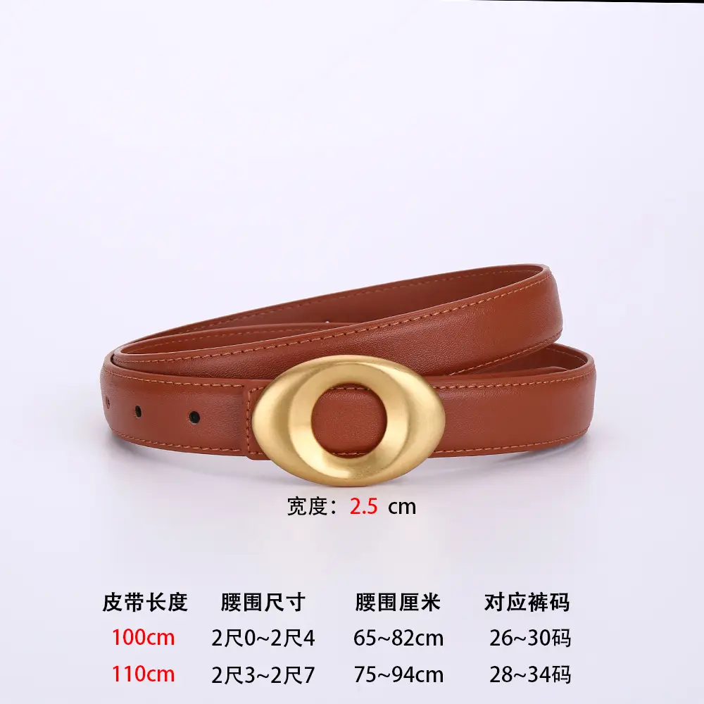 Black Leather Belt with Gold Plated End for Women - Image 4