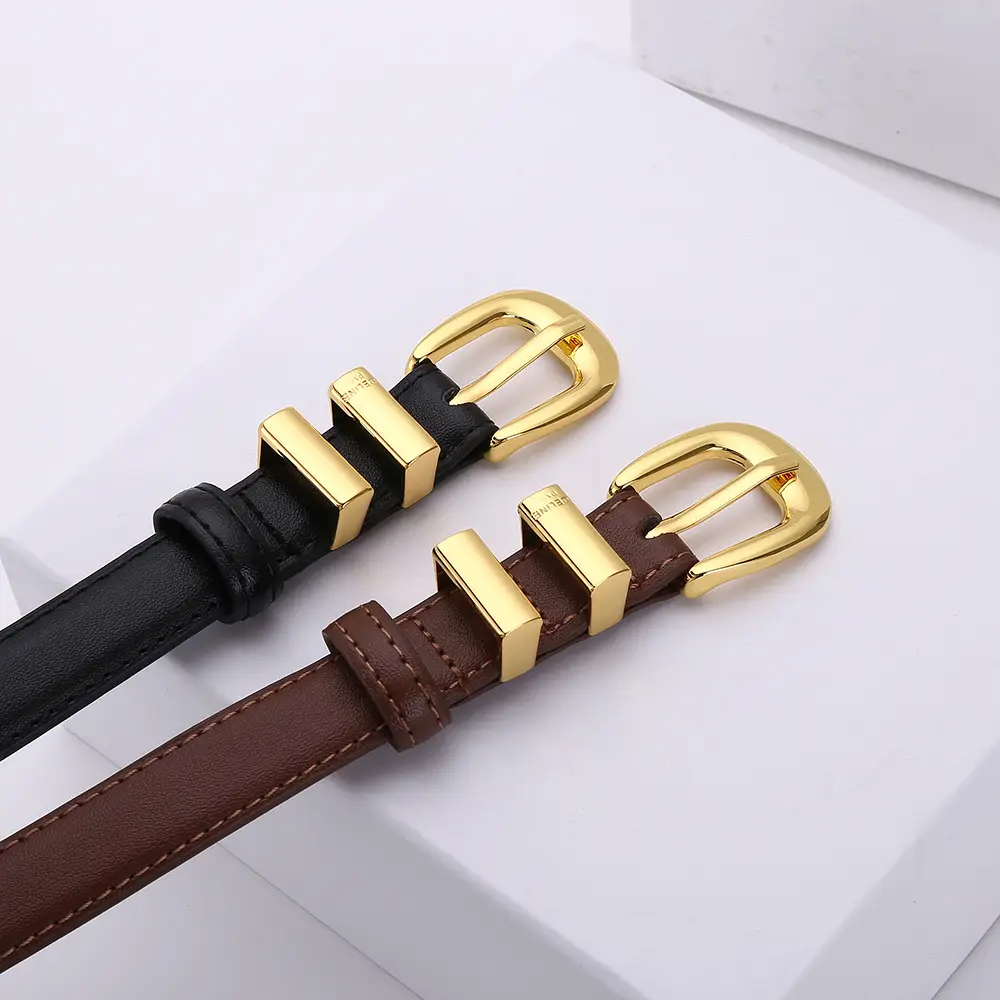 Women's Arc de Triomphe Gold Buckle Belt Brown Black - Image 4