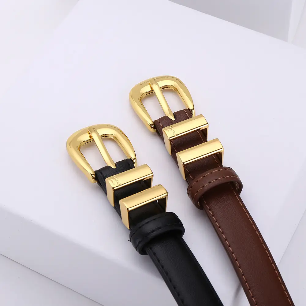 Women's Arc de Triomphe Gold Buckle Belt Brown Black - Image 5