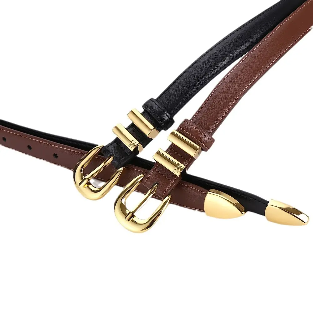 Women's Arc de Triomphe Gold Buckle Belt Brown Black - Image 7