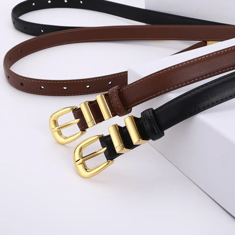 Women's Arc de Triomphe Gold Buckle Belt Brown Black — feature 1