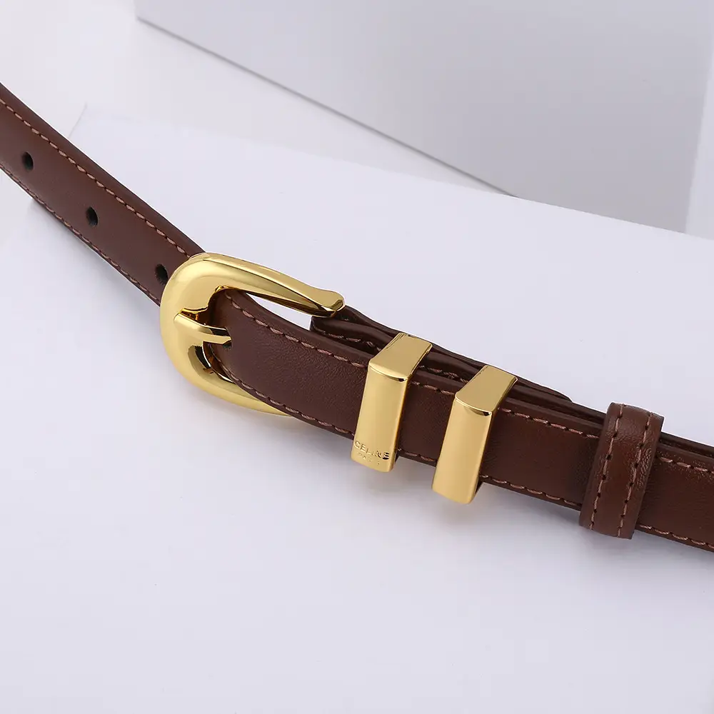 Women's Arc de Triomphe Gold Buckle Belt Brown Black — feature 12