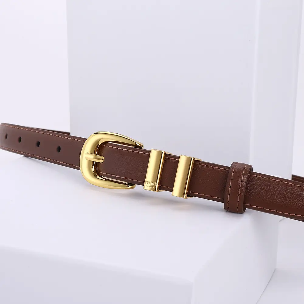 Women's Arc de Triomphe Gold Buckle Belt Brown Black — feature 13