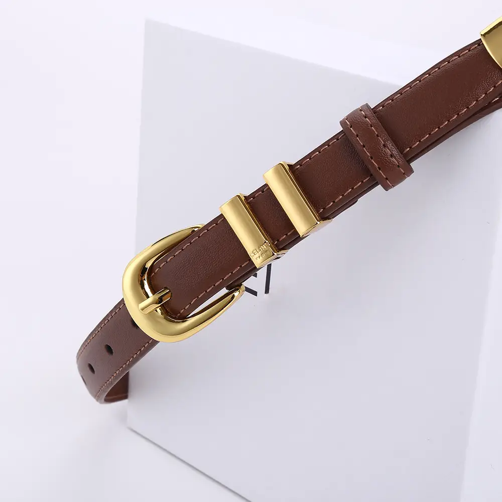 Women's Arc de Triomphe Gold Buckle Belt Brown Black — feature 15