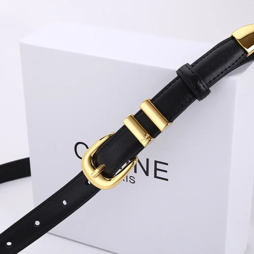 Women's Arc de Triomphe Gold Buckle Belt Brown Black — feature 16
