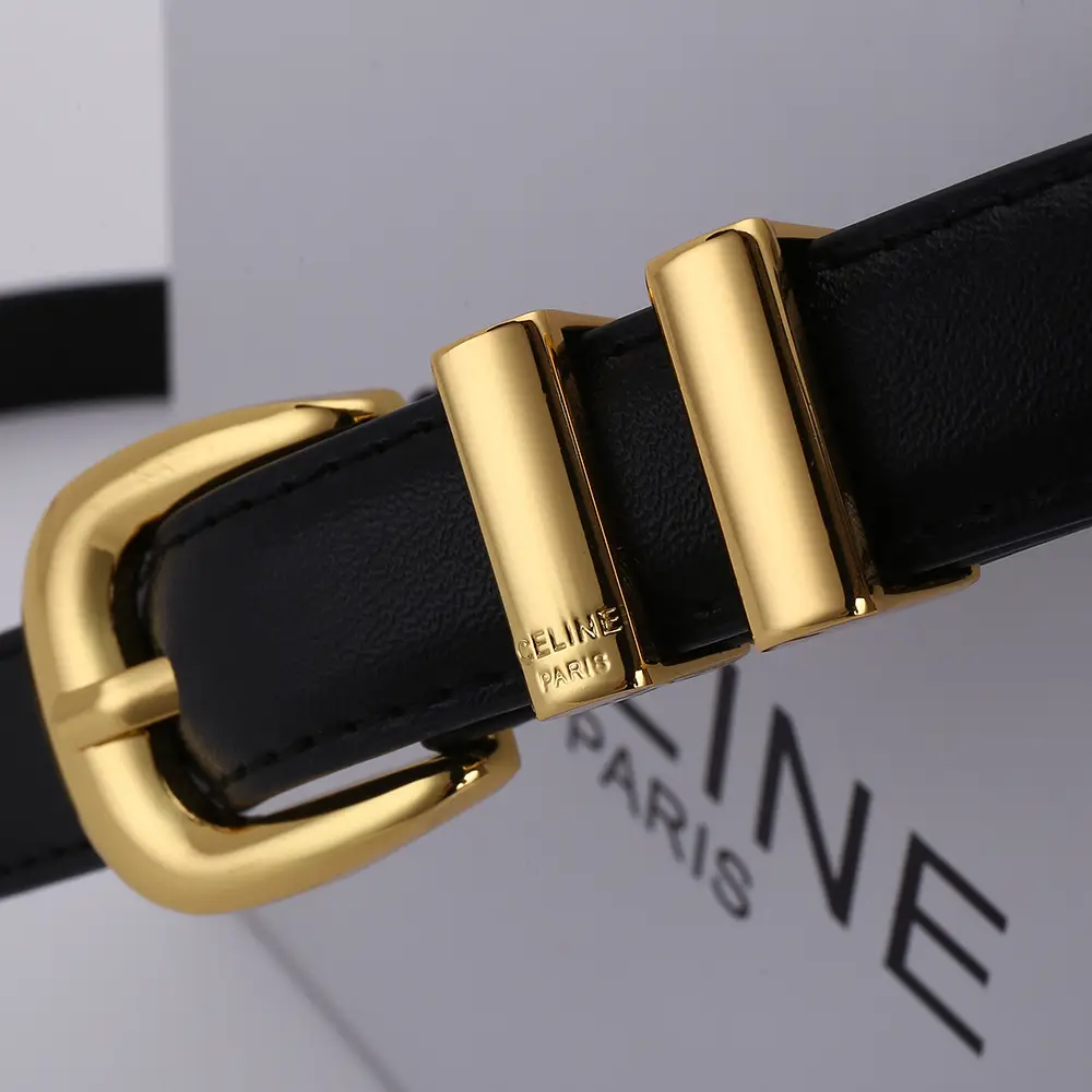 Women's Arc de Triomphe Gold Buckle Belt Brown Black — feature 17