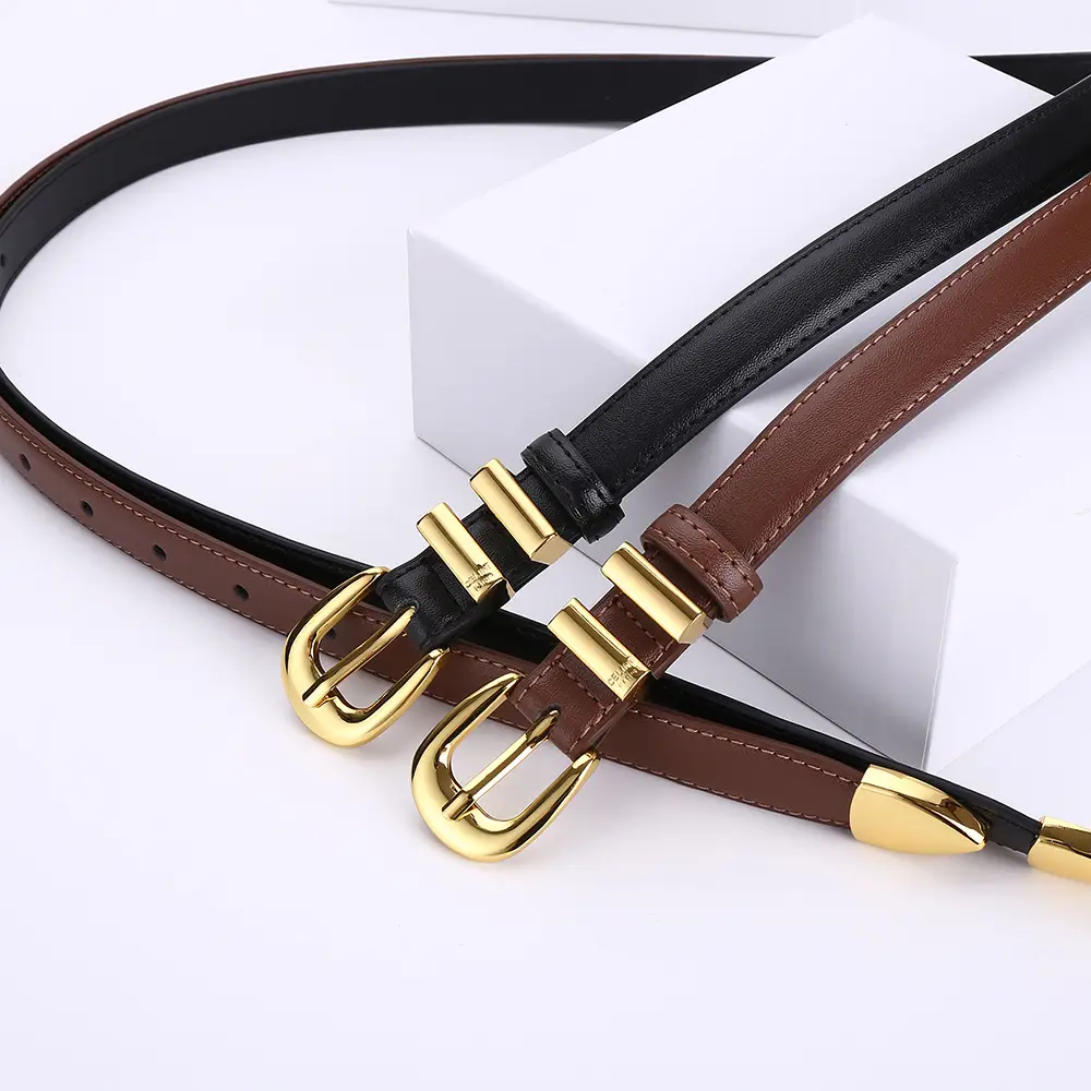 Women's Arc de Triomphe Gold Buckle Belt Brown Black — feature 2