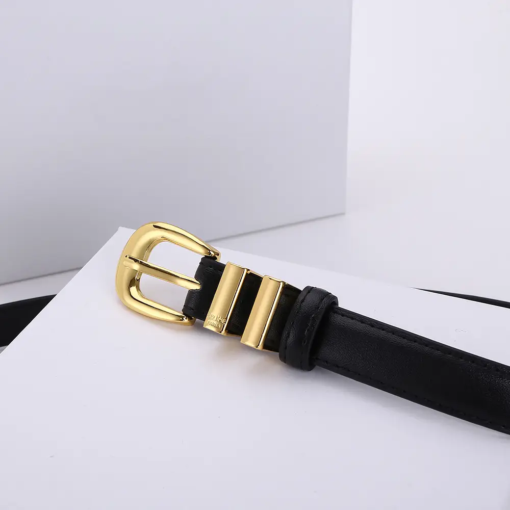 Women's Arc de Triomphe Gold Buckle Belt Brown Black — feature 21