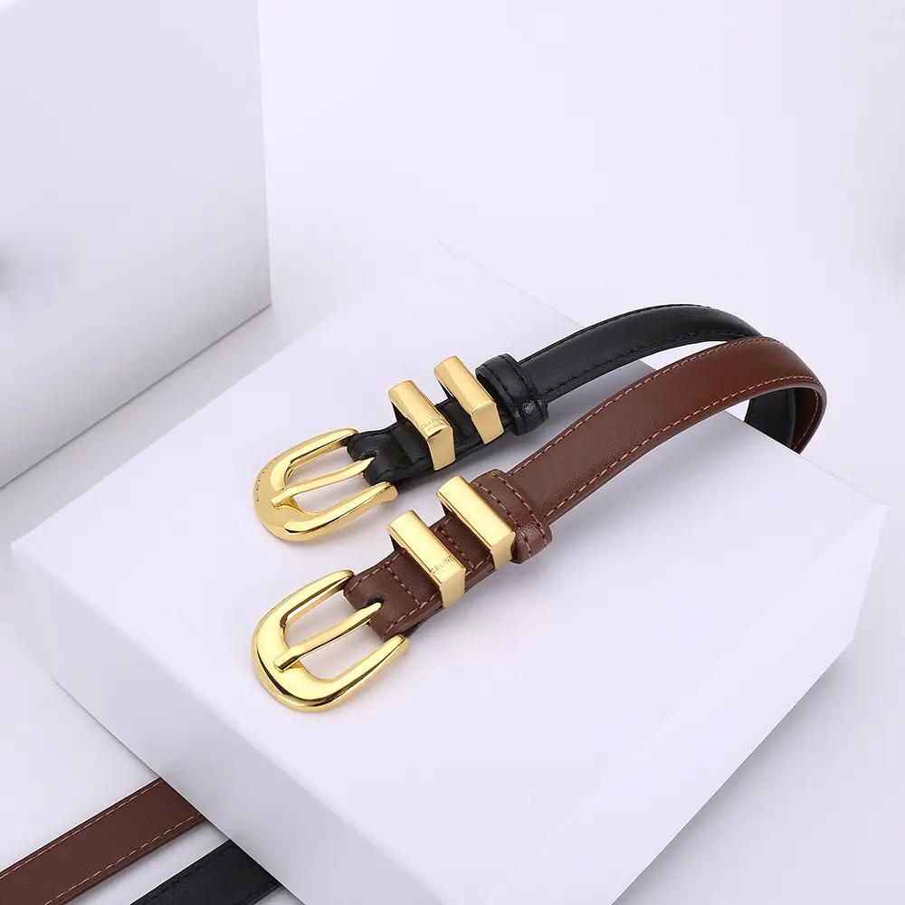 Women's Arc de Triomphe Gold Buckle Belt Brown Black — feature 22