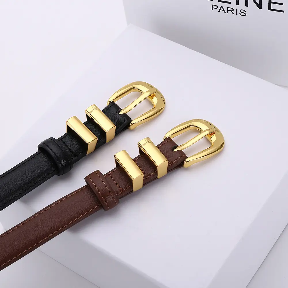Women's Arc de Triomphe Gold Buckle Belt Brown Black — feature 3