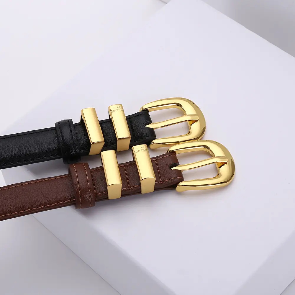 Women's Arc de Triomphe Gold Buckle Belt Brown Black — feature 4