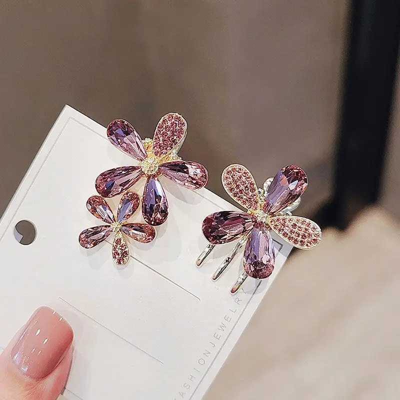 Sweet Flower Hairpin with Zircon Duckbill Clip