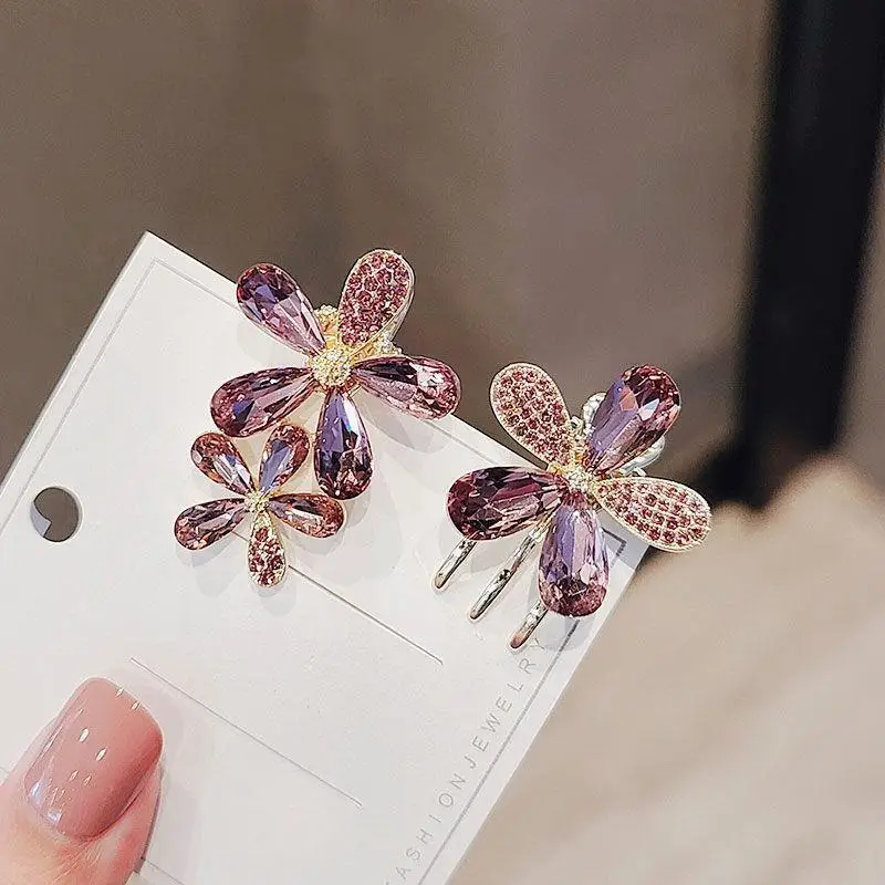 Sweet Flower Hairpin with Zircon Duckbill Clip
