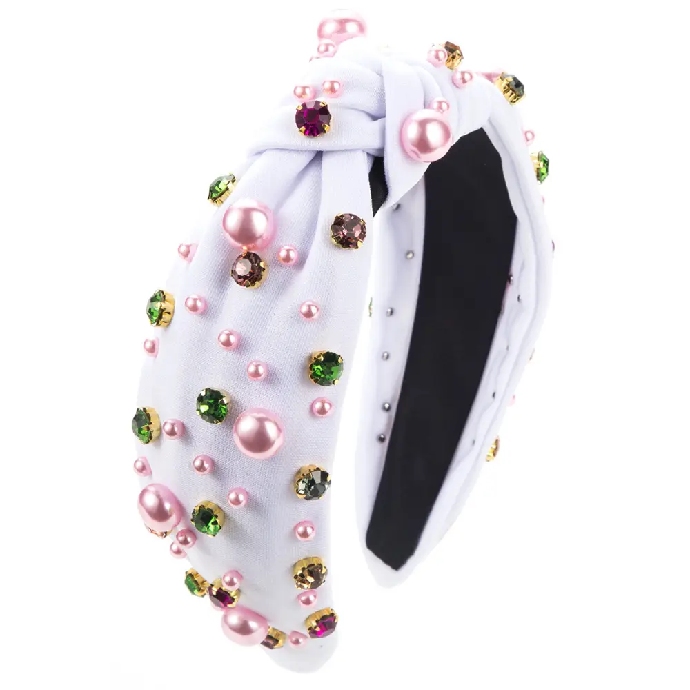 Pink Knotted Pearl Headband with High Skull Design - Image 2