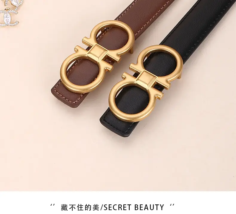 Women Vintage Black H-Braceled Waist Belt — feature 3