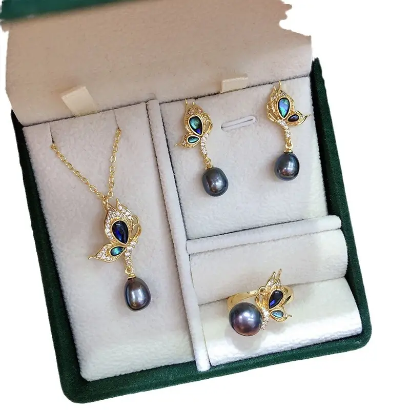 Three-Piece Pearl Necklace Earrings Ring Set for Ladies - Image 6
