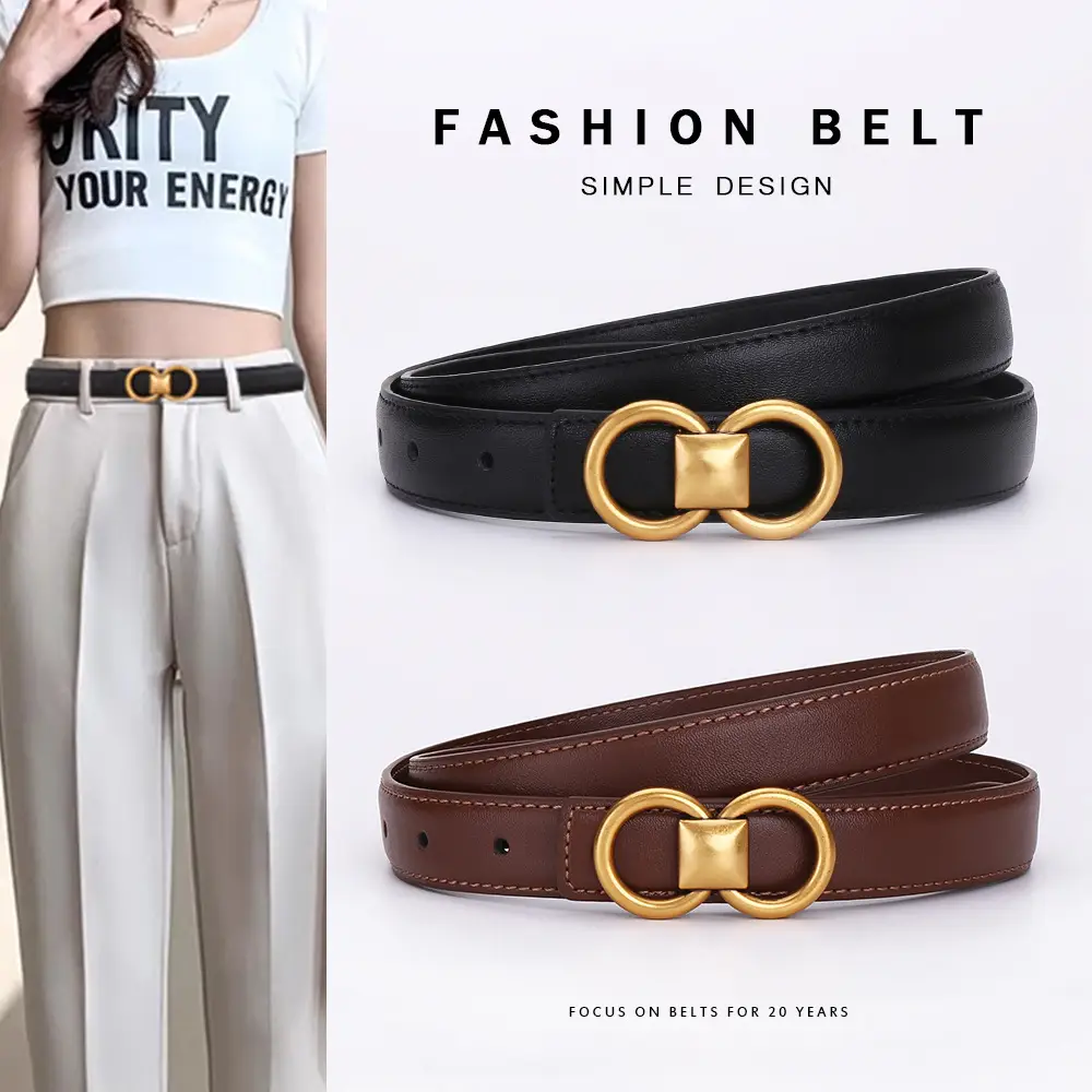 Vintage Cowhide Belt for Women with Vintage Buckle Decor
