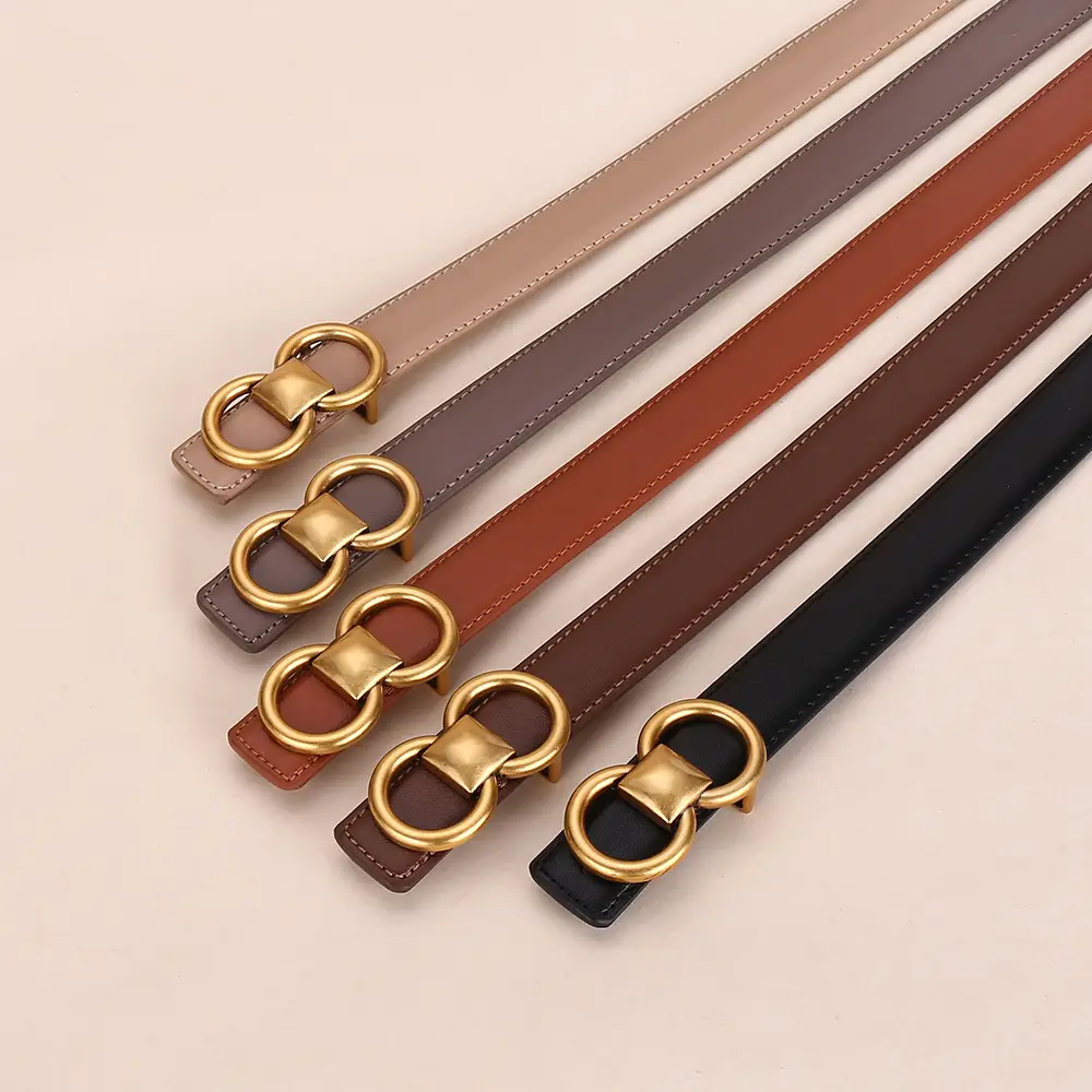 Vintage Cowhide Belt for Women with Vintage Buckle Decor