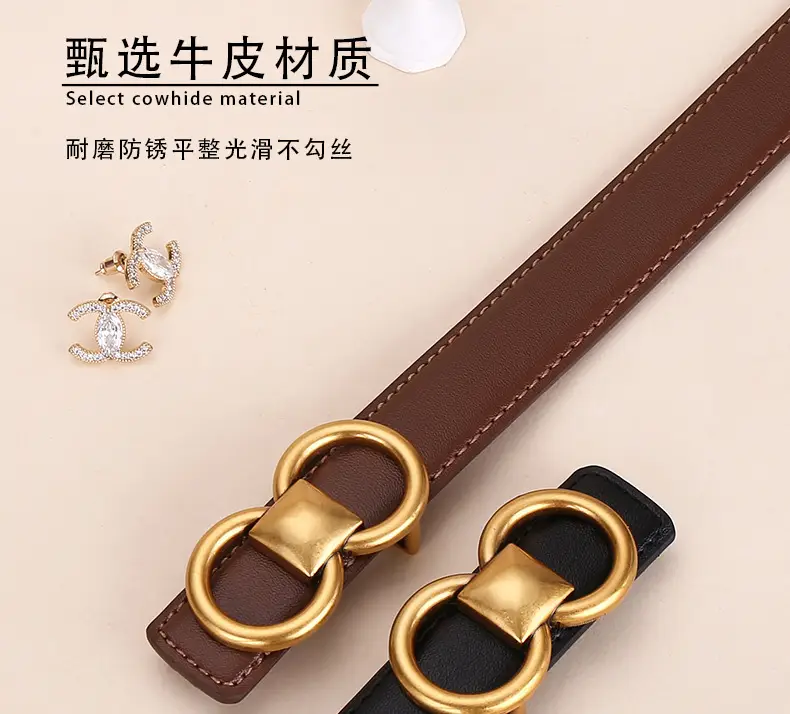 Vintage Cowhide Belt for Women with Vintage Buckle Decor — feature 11
