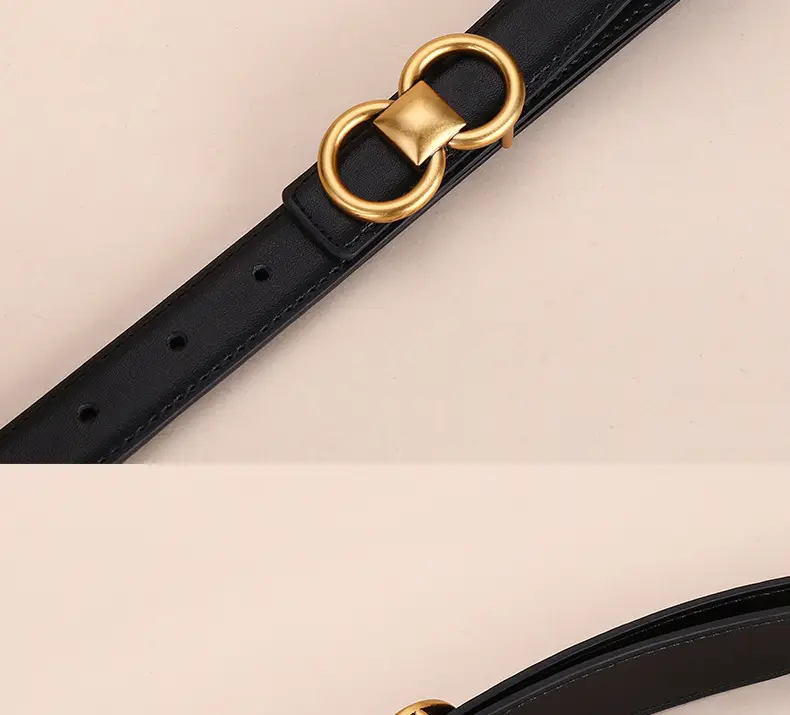 Vintage Cowhide Belt for Women with Vintage Buckle Decor — feature 21
