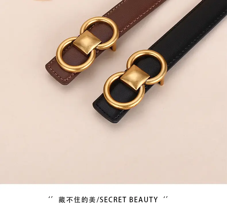 Vintage Cowhide Belt for Women with Vintage Buckle Decor — feature 3