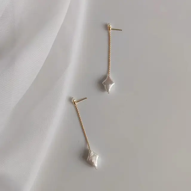 Pearl Star Earrings Gold Silver Long 14k - Image 2