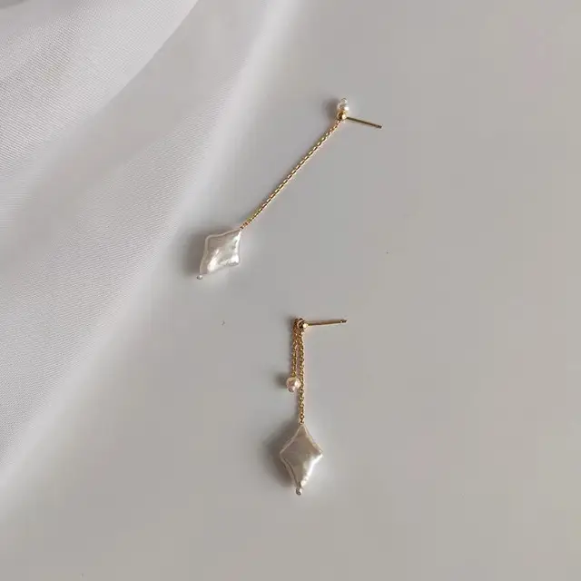 Pearl Star Earrings Gold Silver Long 14k - Image 3