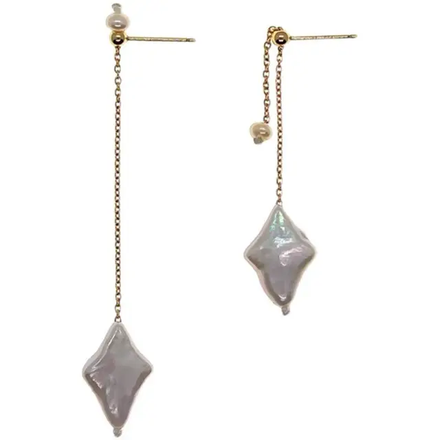 Pearl Star Earrings Gold Silver Long 14k - Image 5