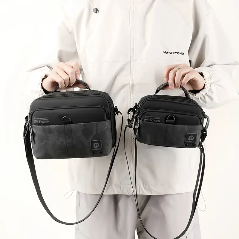 Men Black Camo Shoulder Bag with Adjustable Strap - Image 10