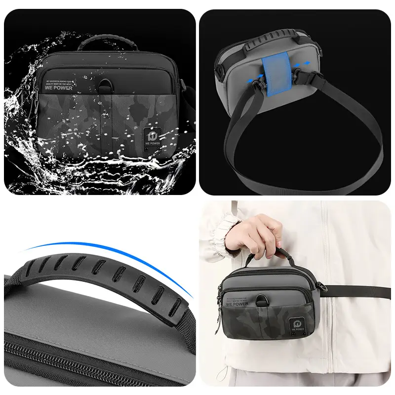Men Black Camo Shoulder Bag with Adjustable Strap - Image 12