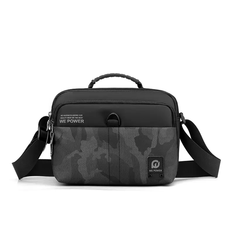 Men Black Camo Shoulder Bag with Adjustable Strap - Image 13