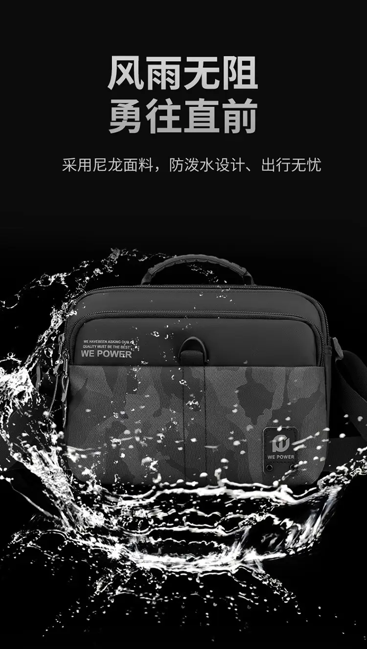 Men Black Camo Shoulder Bag with Adjustable Strap — feature 5