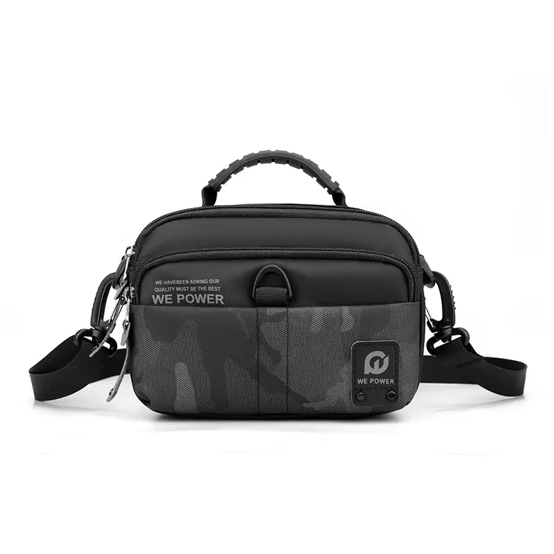 Men Black Camo Shoulder Bag with Adjustable Strap - Image 5