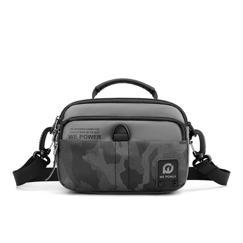 Men Black Camo Shoulder Bag with Adjustable Strap - Image 6