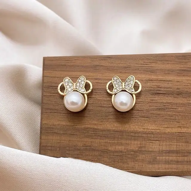 Mickey Mouse Bow Pearl Earrings for Women - Image 3