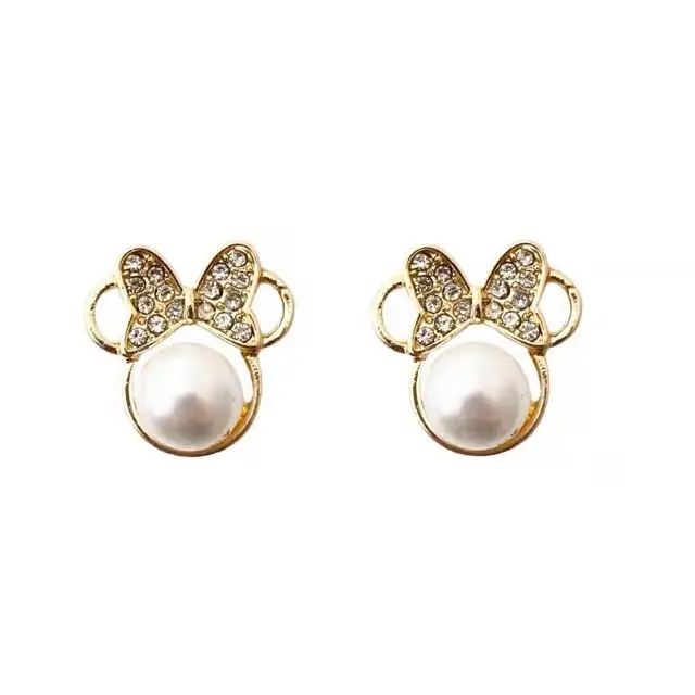 Mickey Mouse Bow Pearl Earrings for Women - Image 5