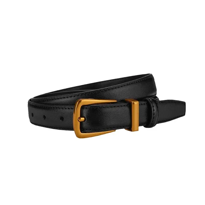 Black Leather Belt with Gold Alloy Buckle for Women - Image 7