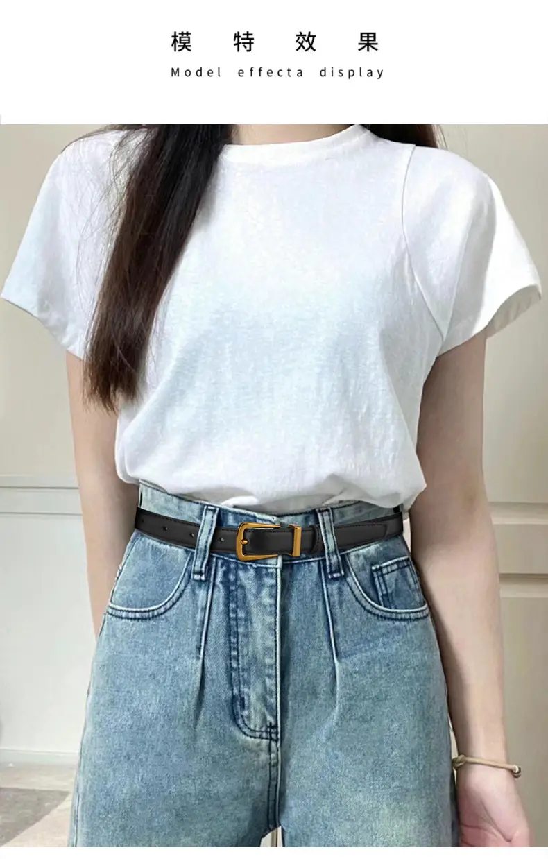 Black Leather Belt with Gold Alloy Buckle for Women — feature 1