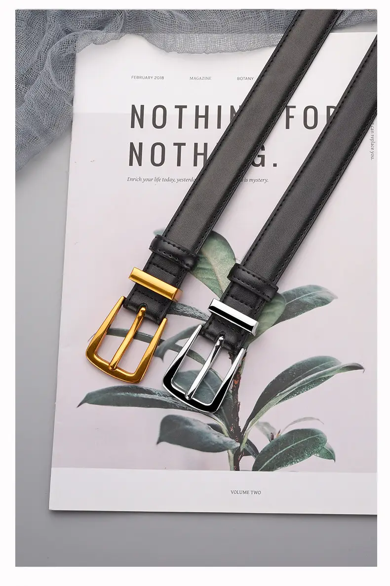 Black Leather Belt with Gold Alloy Buckle for Women — feature 13