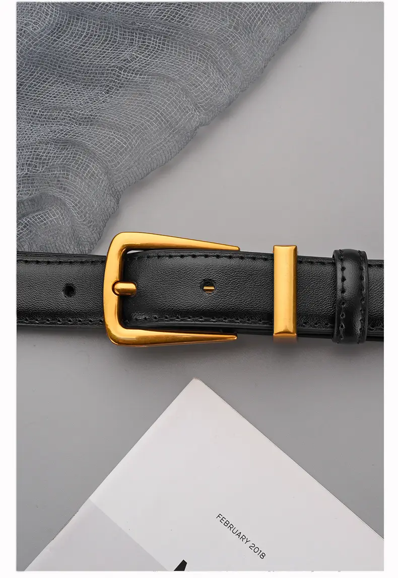 Black Leather Belt with Gold Alloy Buckle for Women — feature 14