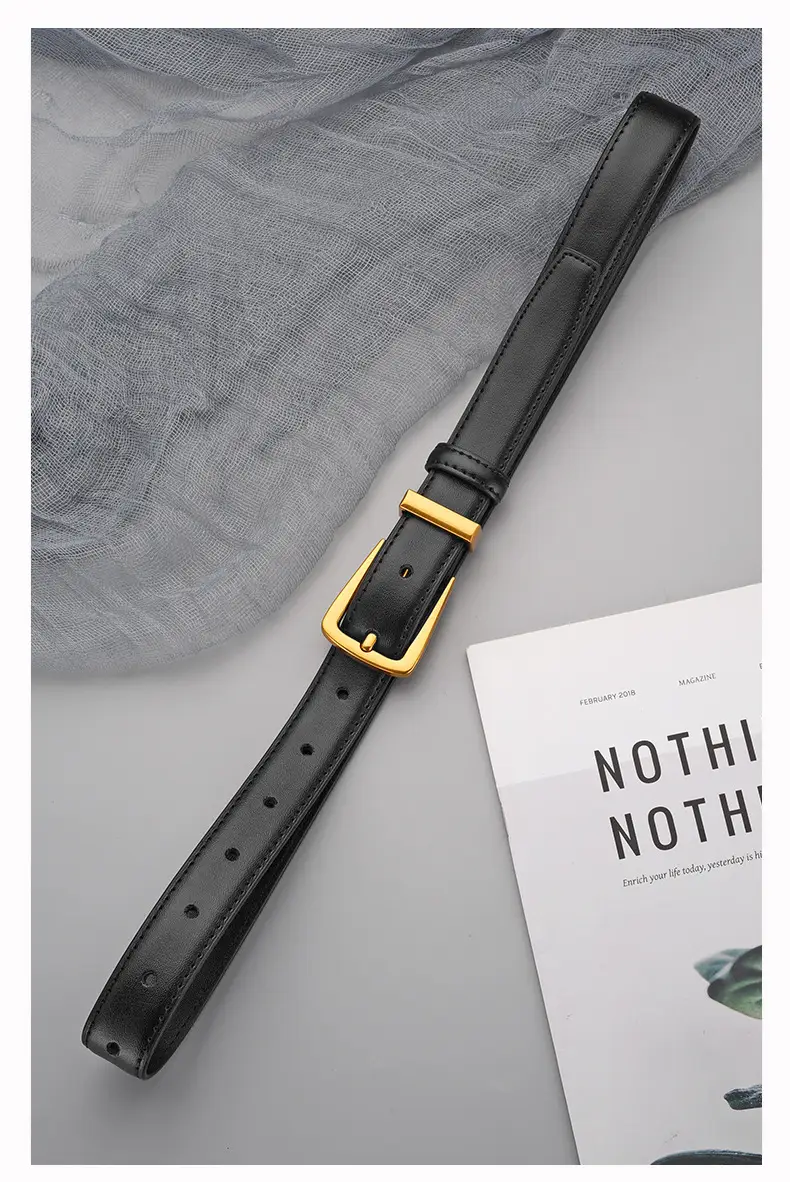 Black Leather Belt with Gold Alloy Buckle for Women — feature 15