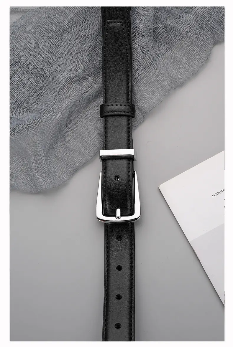 Black Leather Belt with Gold Alloy Buckle for Women — feature 16