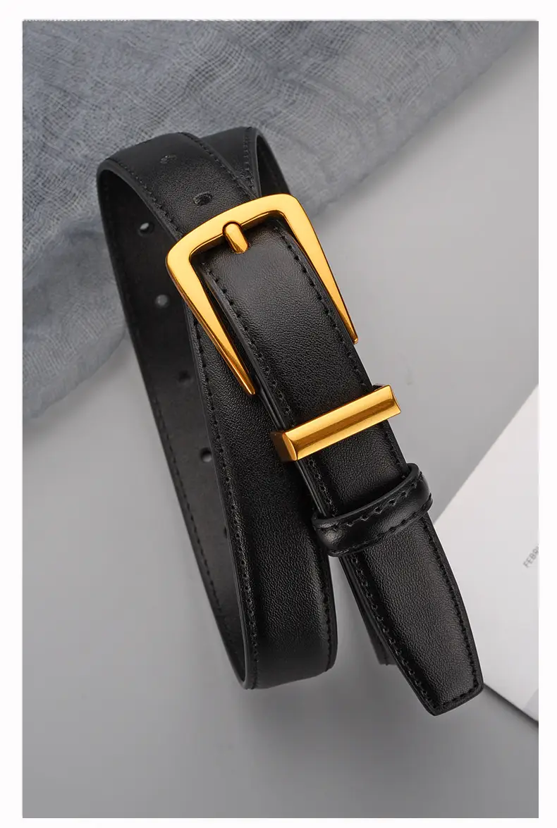 Black Leather Belt with Gold Alloy Buckle for Women — feature 17