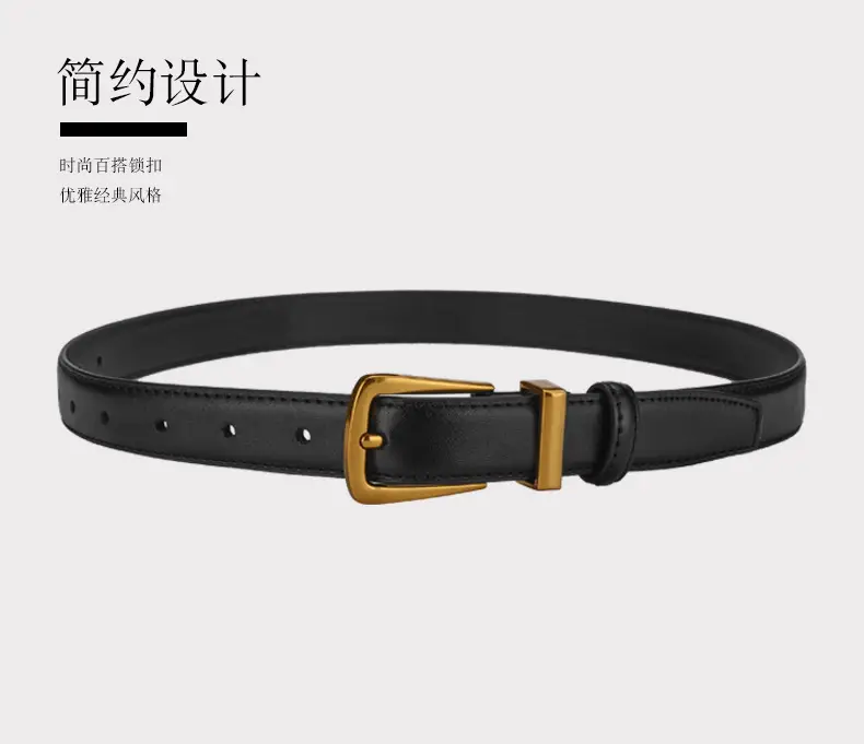 Black Leather Belt with Gold Alloy Buckle for Women — feature 4