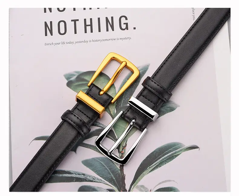 Black Leather Belt with Gold Alloy Buckle for Women — feature 5