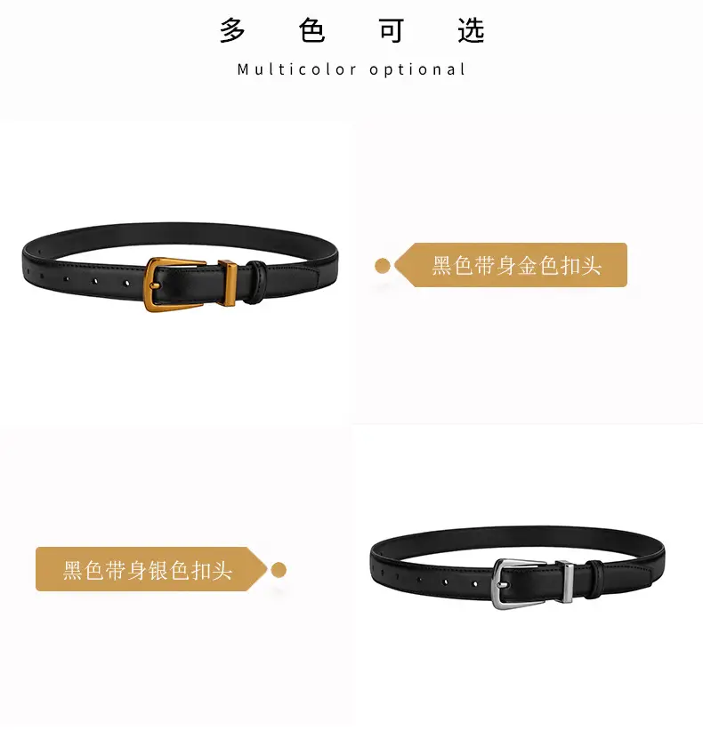 Black Leather Belt with Gold Alloy Buckle for Women — feature 9